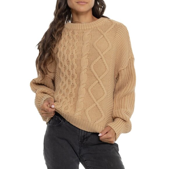 NEW Free People Dream Cable Crew Neck Sweater IN Classic Camel1125 4s2 - Picture 3 of 3